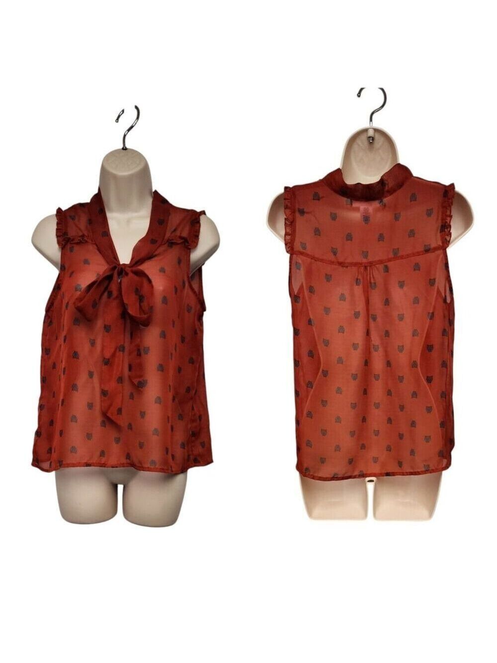 Band of Gypsies Owl Print Sleeveless Blouse Size Medium Multicolor Brown/Blue
